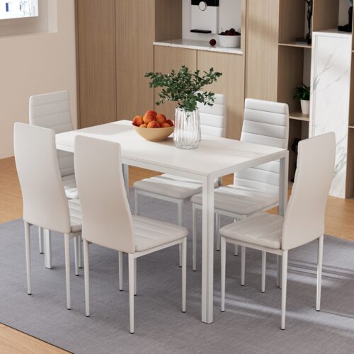 Artiss Dining Chairs and Table Dining Set 6 Chair Set Of 7 White - Image 9