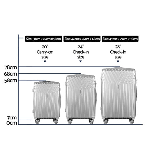 Wanderlite 3 Set Luggage 20-24-28 Inch Suitcase with TSA Lock Carry On Hard Shell Travel Luggage Organiser Case Silver - Image 2