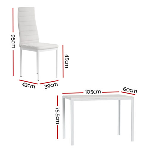 Artiss Dining Chairs and Table Dining Set 4 Chair Set Of 5 White - Image 3
