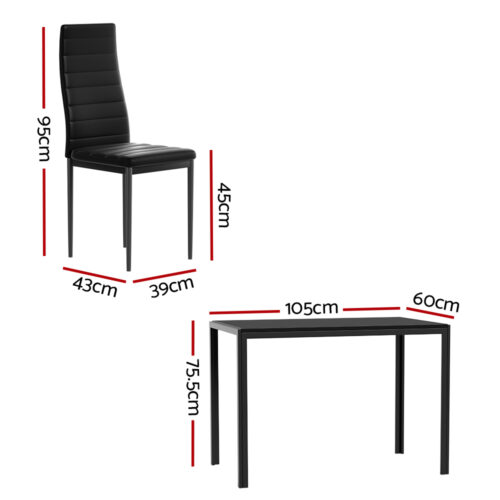 Artiss Dining Chairs and Table Dining Set 4 Chair Set Of 5 Black - Image 3