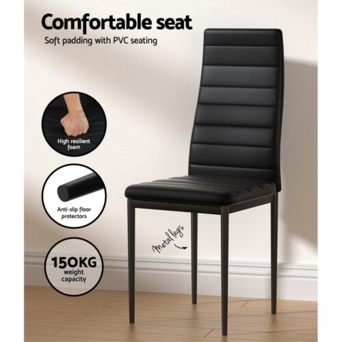 Artiss Dining Chairs and Table Dining Set 4 Chair Set Of 5 Black - Image 7