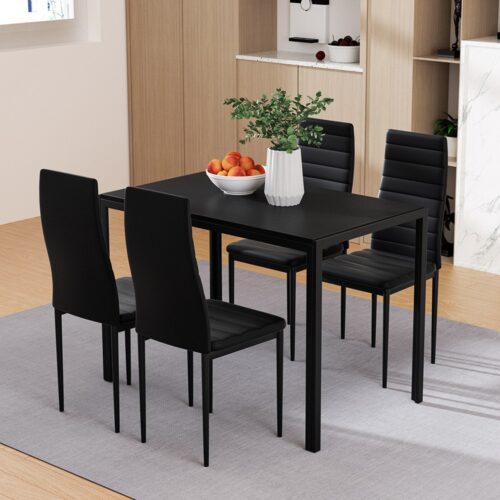 Artiss Dining Chairs and Table Dining Set 4 Chair Set Of 5 Black - Image 9