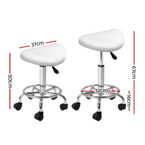 Artiss 2x Salon Stool Saddle Swivel Chair White - Image 3