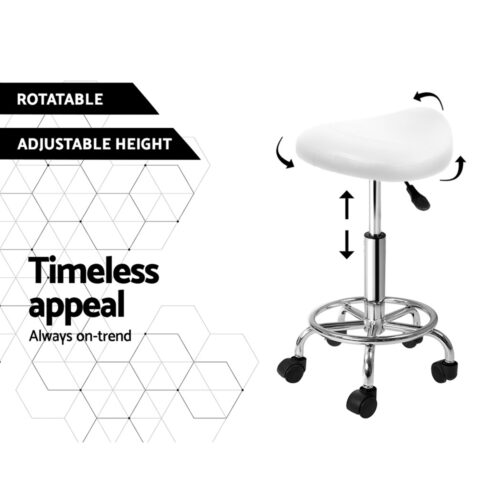 Artiss 2x Salon Stool Saddle Swivel Chair White - Image 6