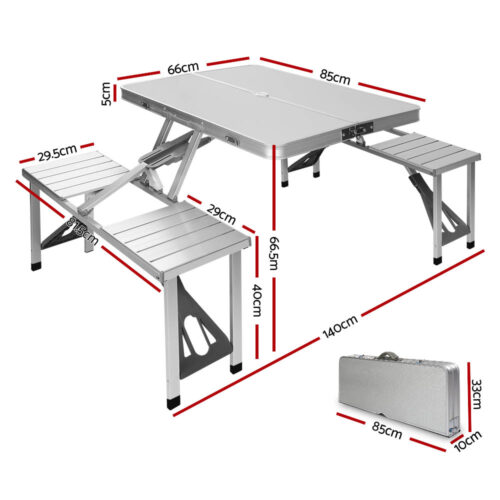 Weisshorn Folding Camping Table Outdoor Picnic BBQ With 2 Bench Chairs Set - Image 3