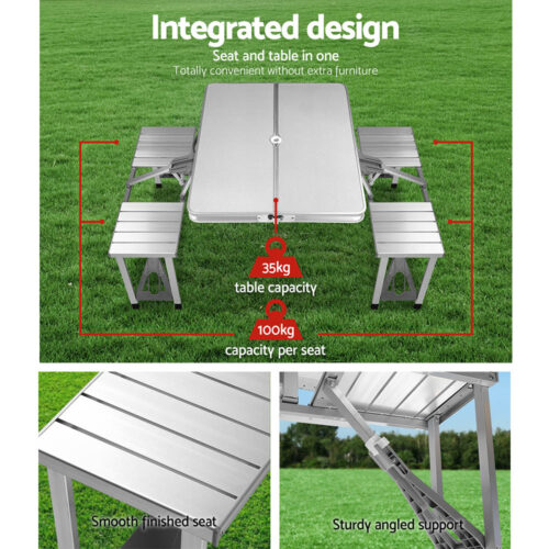 Weisshorn Folding Camping Table Outdoor Picnic BBQ With 2 Bench Chairs Set - Image 8