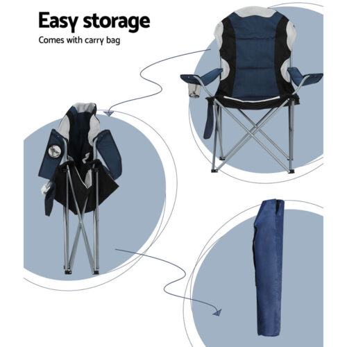 Weisshorn Camping Folding Chair Portable Outdoor Hiking Fishing Picnic Navy 2pcs - Image 8