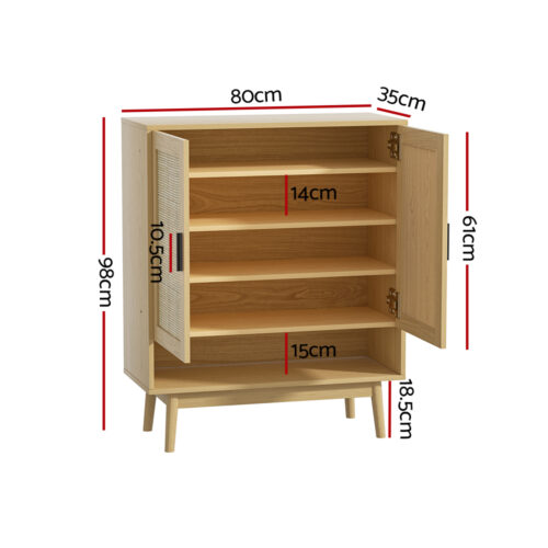 Artiss Shoe Rack Cabinet Rattan 5-tier 20 Pairs Dani - Image 4