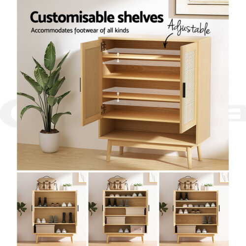 Artiss Shoe Rack Cabinet Rattan 5-tier 20 Pairs Dani - Image 7