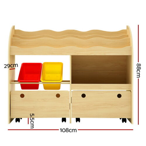 Keezi 3 Tiers Kids Bookshelf Storage Children Bookcase Toy Box Organiser Display - Image 4