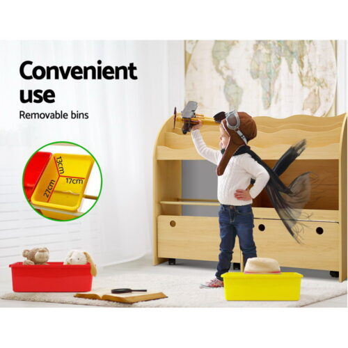 Keezi 3 Tiers Kids Bookshelf Storage Children Bookcase Toy Box Organiser Display - Image 6