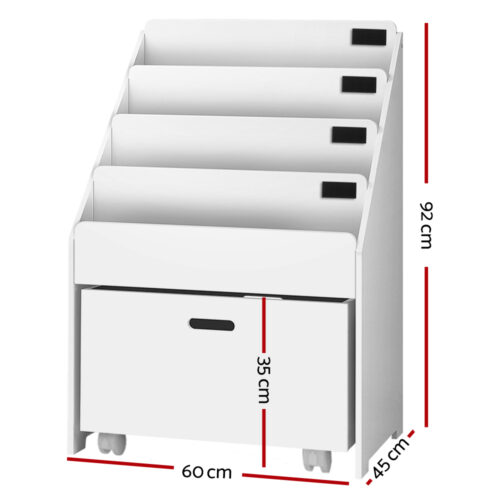 Keezi 4 Tiers Kids Bookshelf Storage Organiser Children Bookcase Drawers Display - Image 4