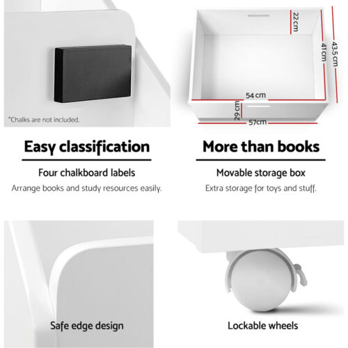 Keezi 4 Tiers Kids Bookshelf Storage Organiser Children Bookcase Drawers Display - Image 7