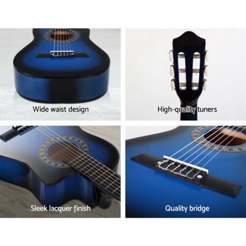 Alpha 34 Inch Classical Guitar Wooden Body Nylon String Beginner Kids Gift Blue - Image 5