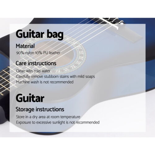 Alpha 34 Inch Classical Guitar Wooden Body Nylon String Beginner Kids Gift Blue - Image 6