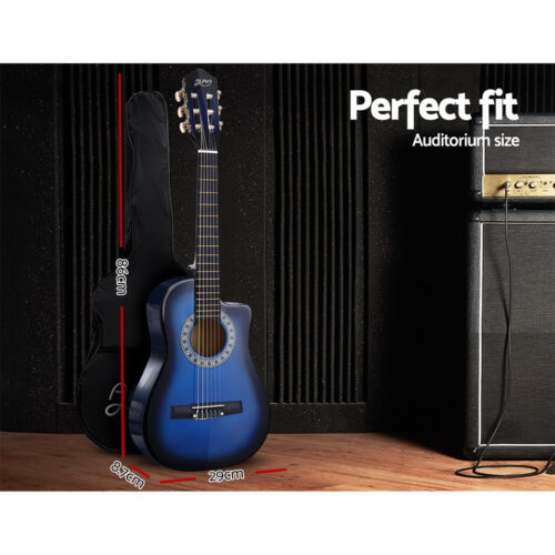Alpha 34 Inch Classical Guitar Wooden Body Nylon String w/ Stand Beignner Blue - Image 2