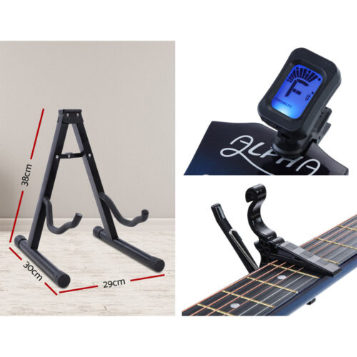 Alpha 34 Inch Classical Guitar Wooden Body Nylon String w/ Stand Beignner Blue - Image 3