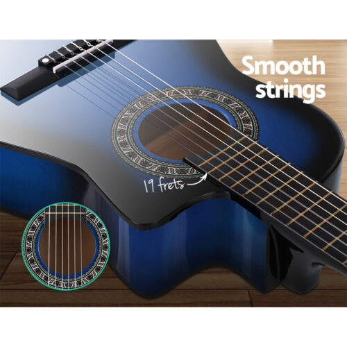 Alpha 34 Inch Classical Guitar Wooden Body Nylon String w/ Stand Beignner Blue - Image 7