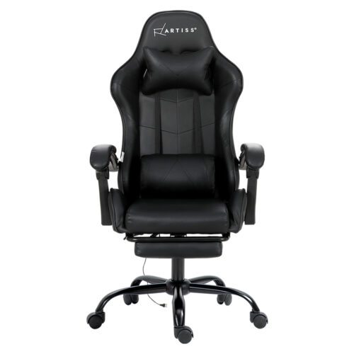 Artiss 2 Point Massage Gaming Office Chair Footrest Black - Image 3