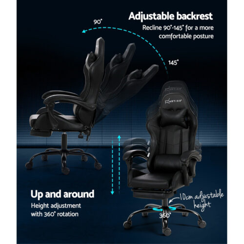 Artiss 2 Point Massage Gaming Office Chair Footrest Black - Image 5