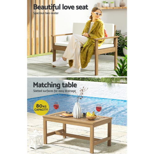 Gardeon 4-Piece Outdoor Sofa Set Wooden Couch Lounge Setting - Image 5