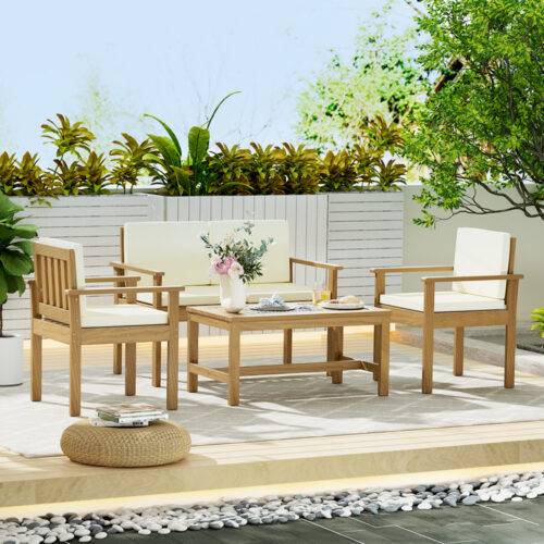 Gardeon 4-Piece Outdoor Sofa Set Wooden Couch Lounge Setting - Image 7