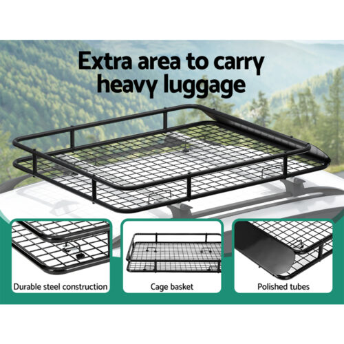 Giantz Universal Car Roof Rack Basket Luggage Vehicle Cargo Carrier 123cm Black - Image 6