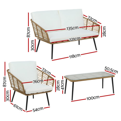 Gardeon 4-Piece Outdoor Sofa Set Rattan Lounge Setting Table Chairs - Image 3
