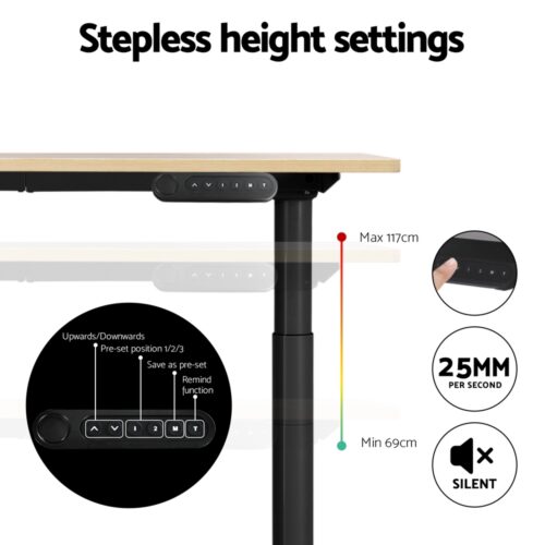 Artiss Standing Desk Motorised Electric Dual Motor White Oak 120CM - Image 5