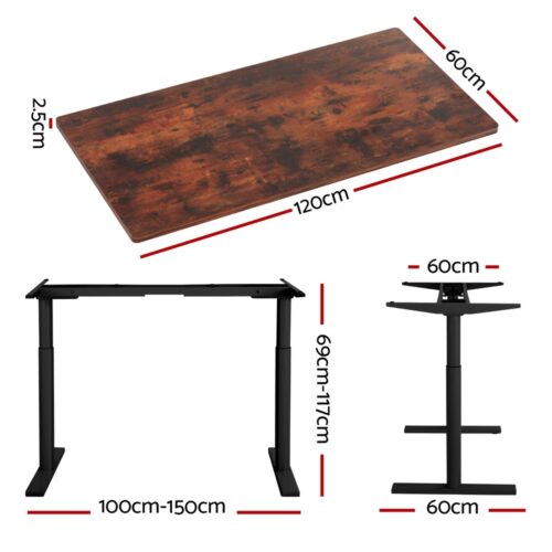 Artiss Standing Desk Motorised Electric Dual Motor Rustic Brown 120CM - Image 2