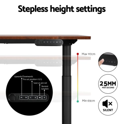 Artiss Standing Desk Motorised Electric Dual Motor Rustic Brown 140CM - Image 5