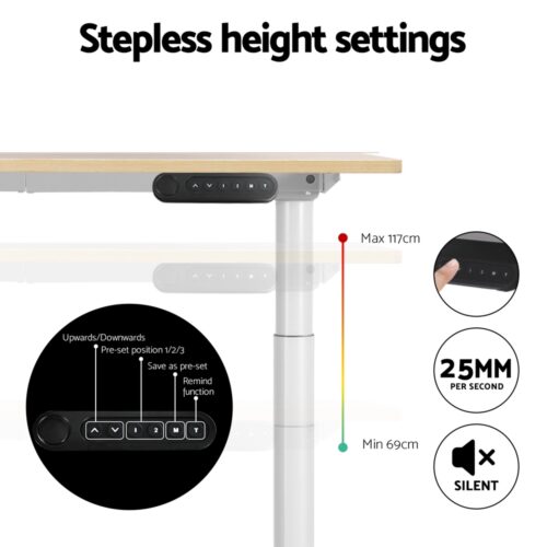 Artiss Standing Desk Motorised Electric Dual Motor 140CM White Oak - Image 5