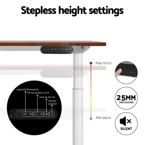 Artiss Standing Desk Motorised Electric Dual Motor 120CM Rustic Brown - Image 5