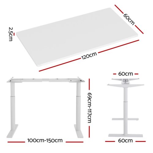 Artiss Standing Desk Motorised Electric Dual Motor 120CM White - Image 2