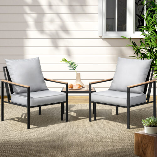 Gardeon 3PC Outdoor Furniture Bistro Set Lounge Setting Chairs Table Patio Black - Image 7