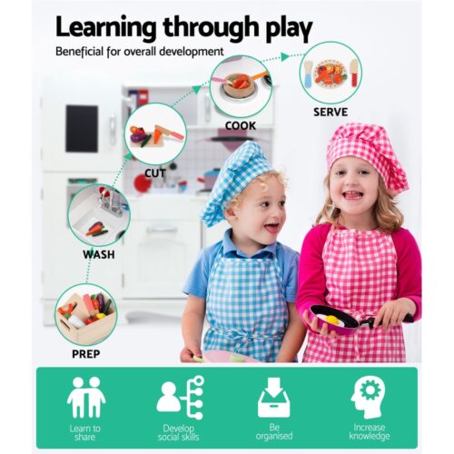 Keezi Kids Kitchen Play Set Wooden Pretend Toys Cooking Children Food White - Image 5