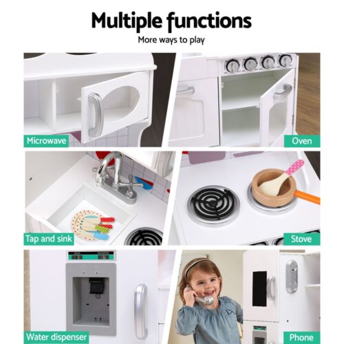 Keezi Kids Kitchen Play Set Wooden Pretend Toys Cooking Children Food White - Image 7