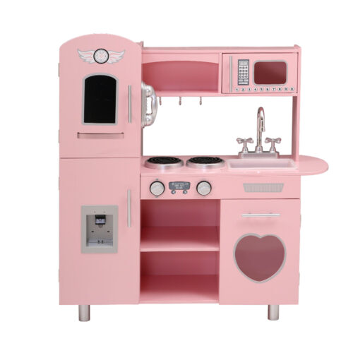 Keezi Kids Kitchen Play Set Wooden Pretend Toys Cooking Children Food Pink - Image 4