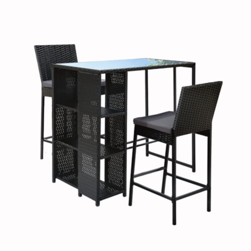 Gardeon 3-Piece Outdoor Bar Set Patio Dining Chairs Wicker Table Stools - Image 2