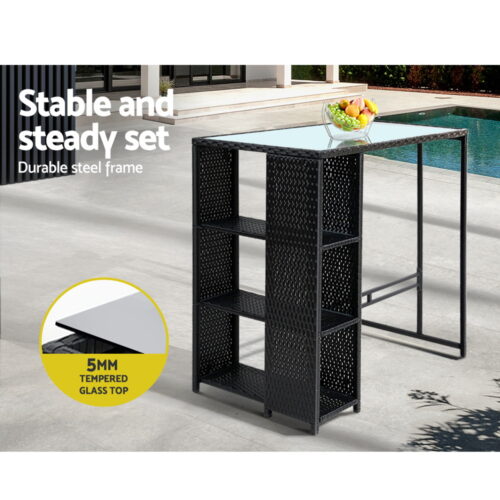Gardeon 3-Piece Outdoor Bar Set Patio Dining Chairs Wicker Table Stools - Image 7