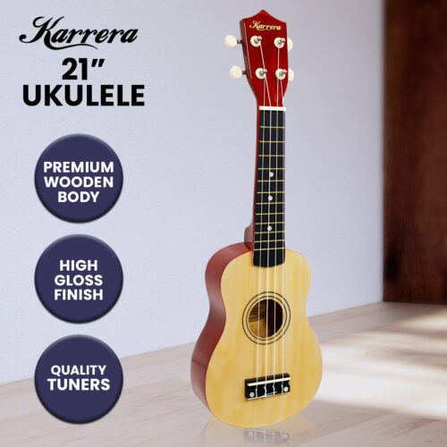 Karrera 21in Ukulele Guitar  Natural - Image 8