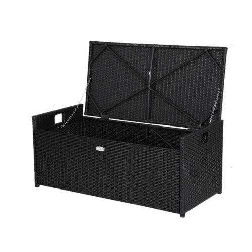 Gardeon Outdoor Storage Bench Box Wicker Garden Sheds Tools Cushion Patio Furniture Black - Image 4