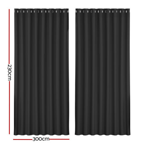 Artiss 2X Blockout Curtains Eyelet 300x230cm Black - Image 3