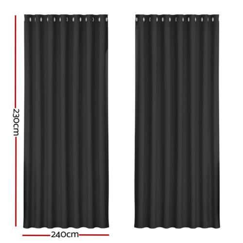 Artiss 2X Blockout Curtains Eyelet 240x230cm Black - Image 3