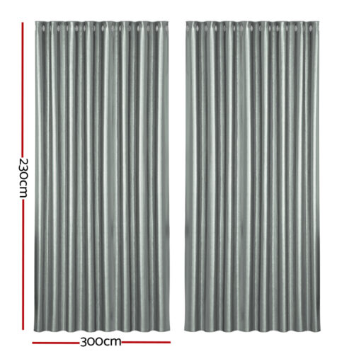 Artiss 2X Blockout Curtains Eyelet 300x230cm Grey Shine - Image 3