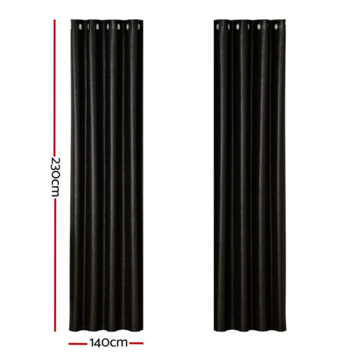 Artiss 2X Blockout Curtains Eyelet 140x230cm Black Shine - Image 3