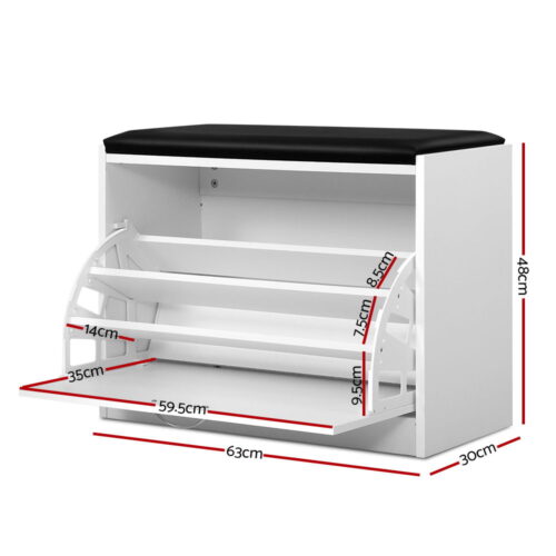 Artiss Shoe Cabinet Bench Shoes Storage Rack Organiser Drawer White 15 Pairs - Image 3