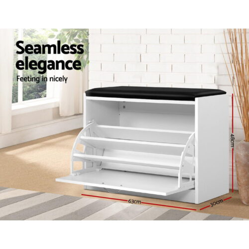 Artiss Shoe Cabinet Bench Shoes Storage Rack Organiser Drawer White 15 Pairs - Image 6