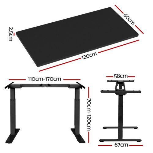 Artiss Standing Desk Motorised Dual Motor Black 120CM - Image 2