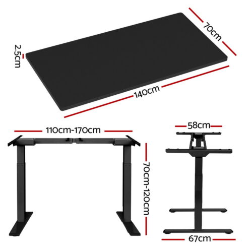 Artiss Standing Desk Motorised Dual Motor Black 140CM - Image 2